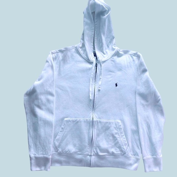 Polo by Ralph Lauren Other - Polo Ralph Lauren White Piqué Knit Full Zip Hoodie Men's Large Navy Pony
